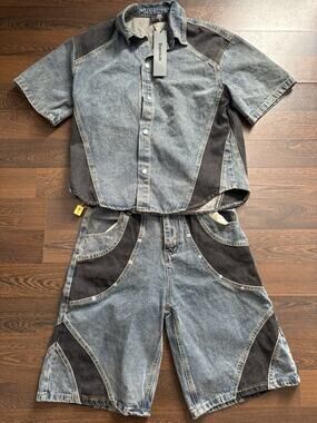 Supermade Deconstructed Patchwork Denim Set Size M Y2K Jorts Sold Out